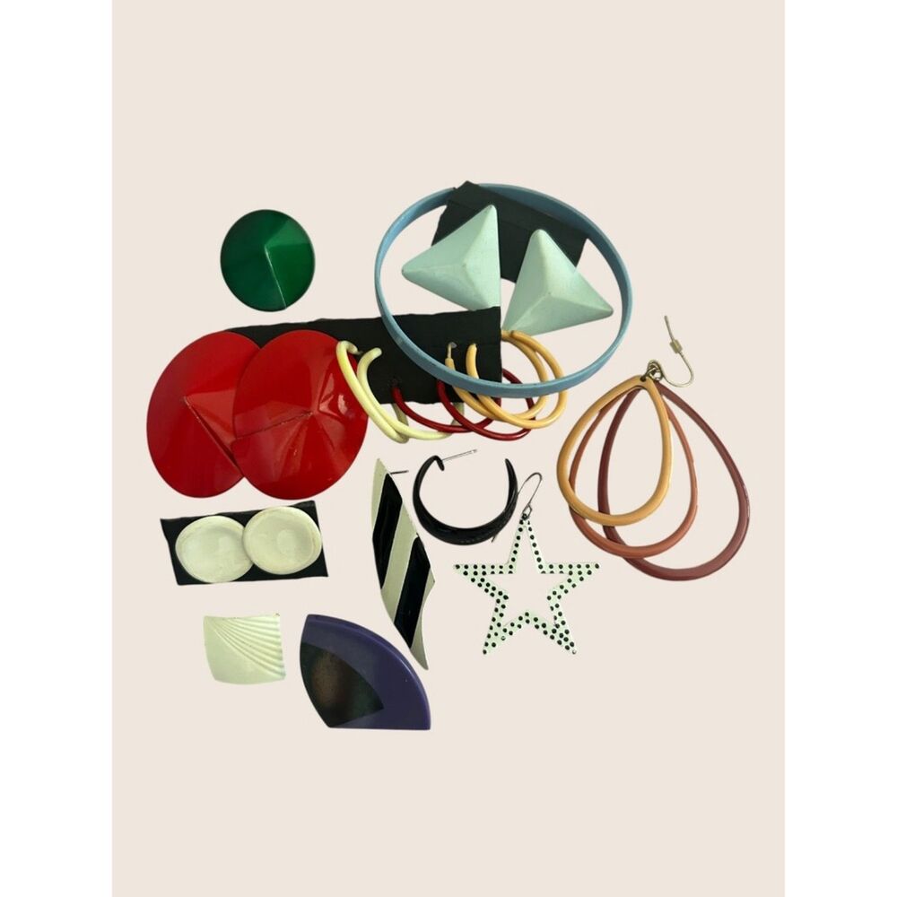 🥠 VTG 80s JEWELRY CRAFTING POSTMODERN GEOMETRIC MEMPHIS STYLE STATEMENT PIECES